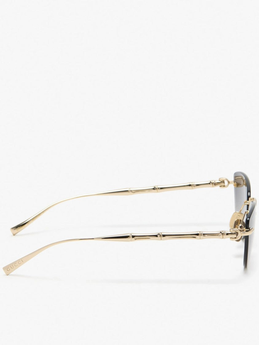 Gucci Gold Rimless Gradient Grey Bamboo Sunglasses