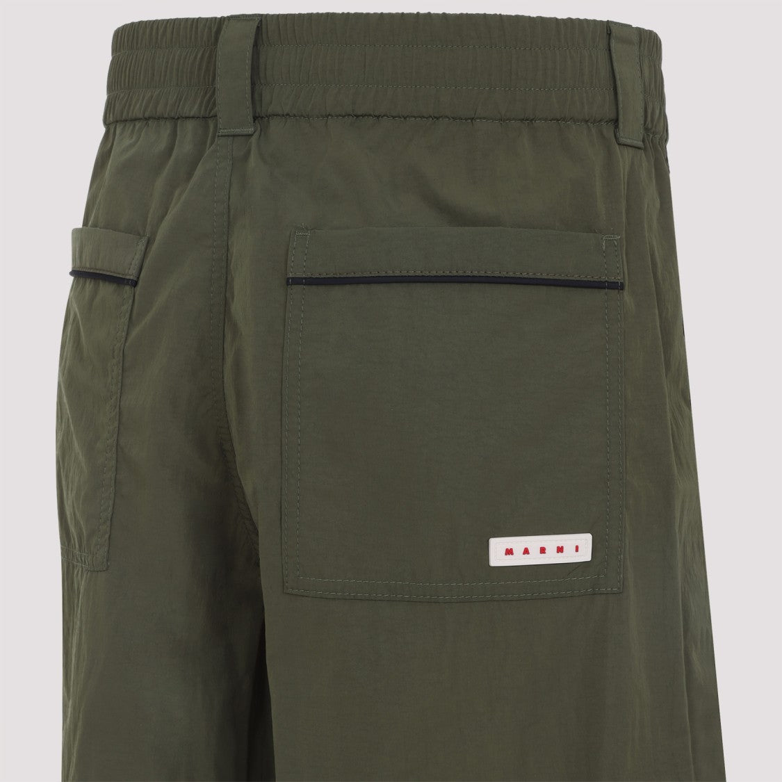Marni Green Nylon Cargo Pants With Concealed Drawstrings