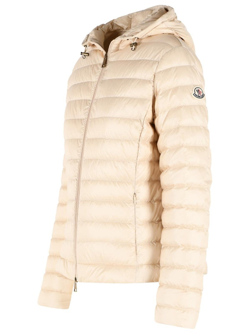 Moncler Quilted Light Beige Down Jacket With Adjustable Hood And Hidden Pockets