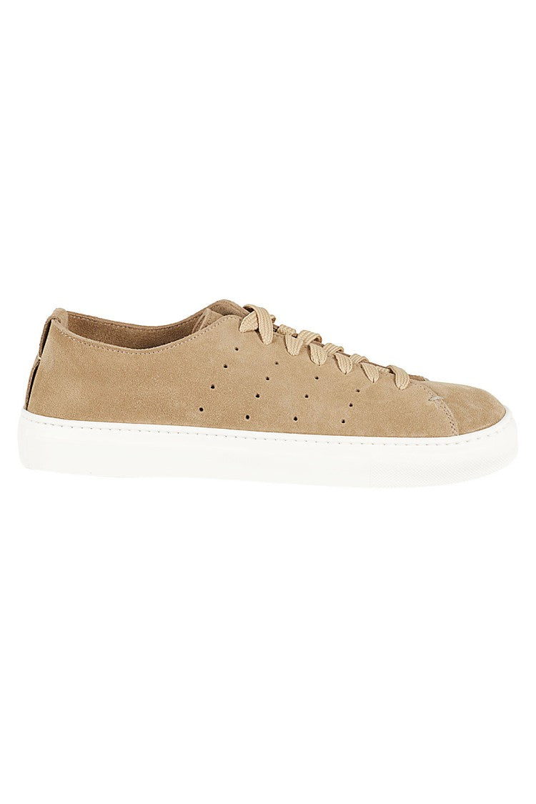 Seboy's Beige Leather Lace-Up Sneakers
