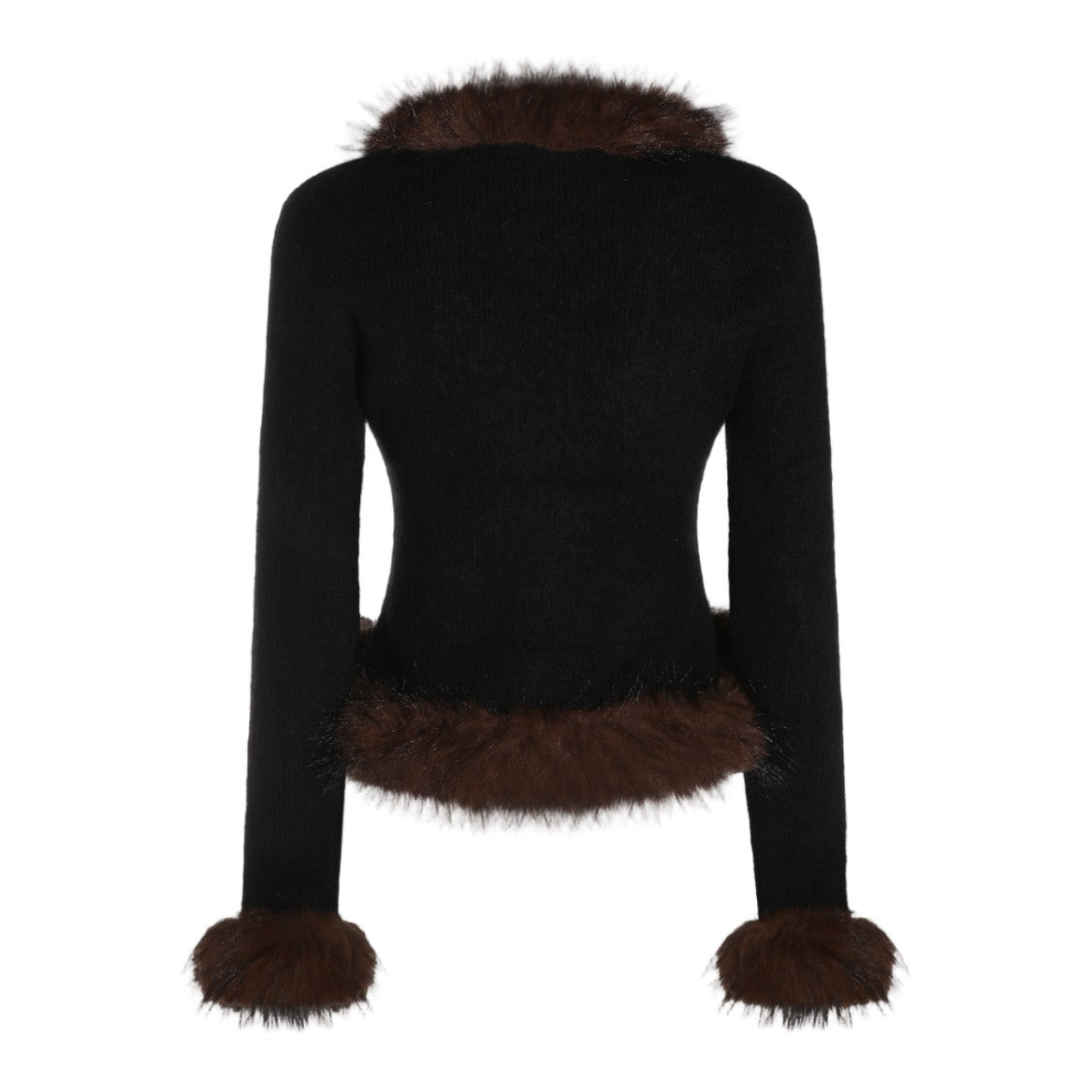 Self-Portrait Fitted Fur-Trim Knit Sweater