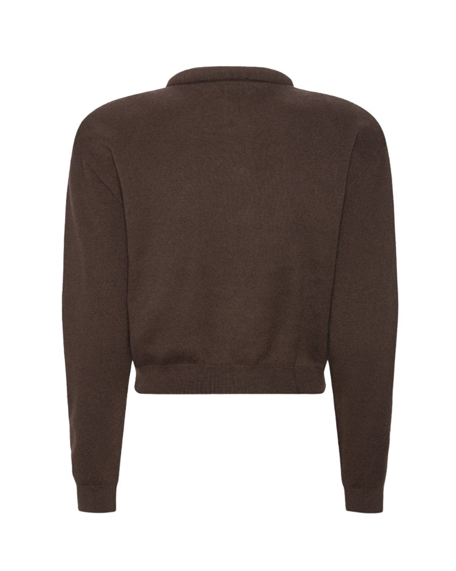 Rotate Cropped Ribbed Knit Cardigan With Metallic Letters