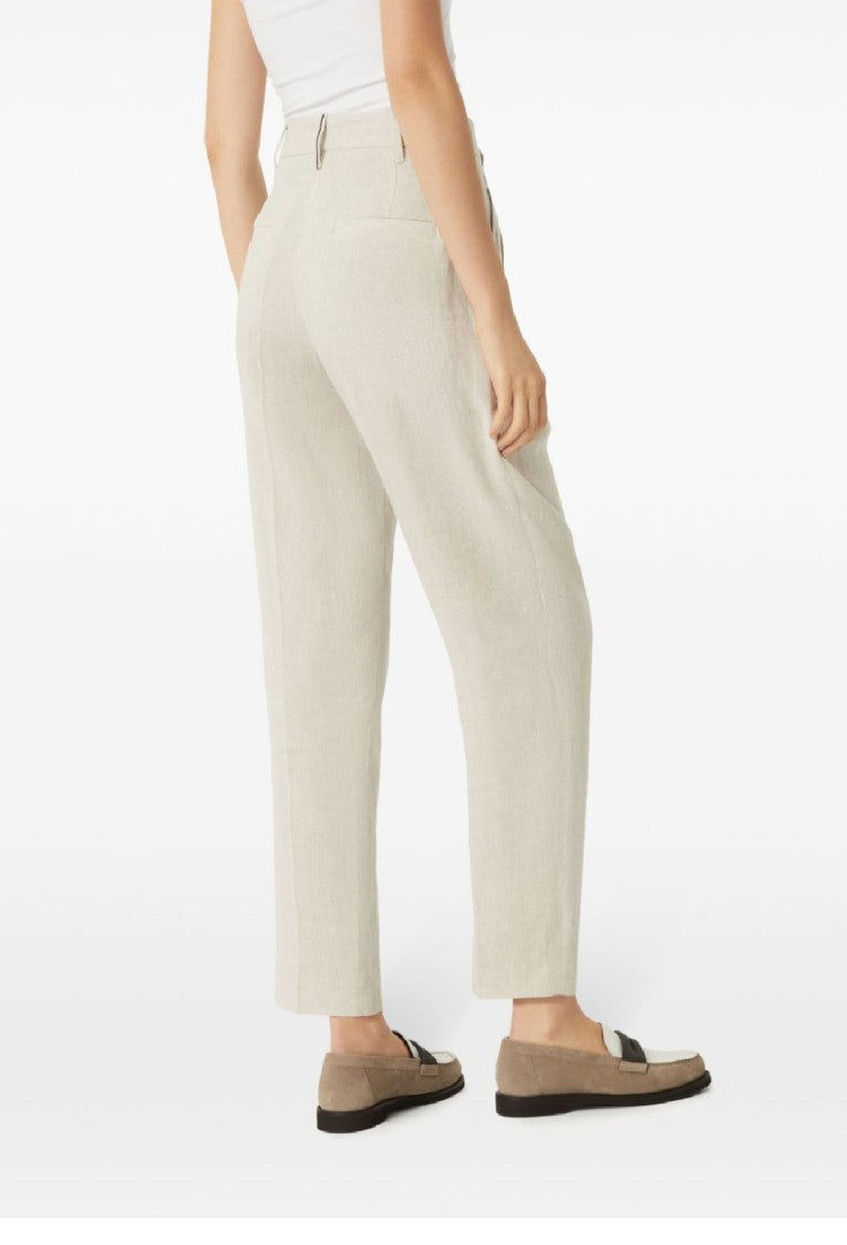 Brunello Cucinelli Tapered High-Waist Beige Pants