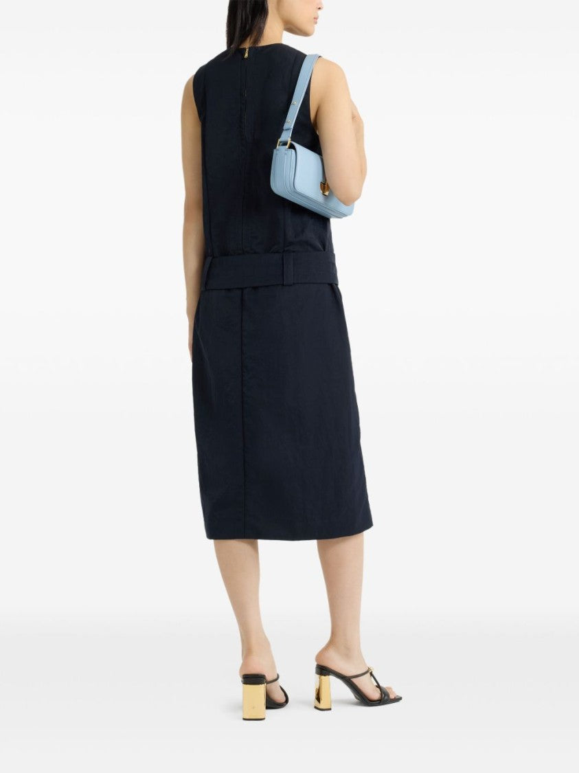 Patou Black Detachable Belt Front Slit Dress