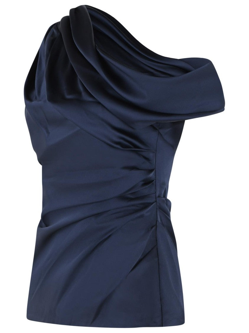 Simkhai Draped Asymmetrical One-Shoulder Navy Top