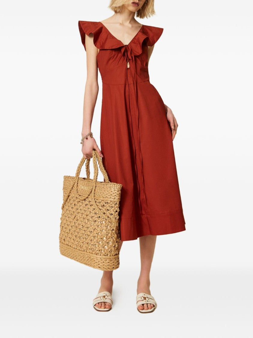 Twin-Set Brown Tie Ruffled Day Dress