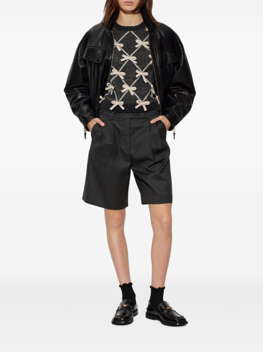 Moschino Textured Grey Knit Sweater With Decorative Bows