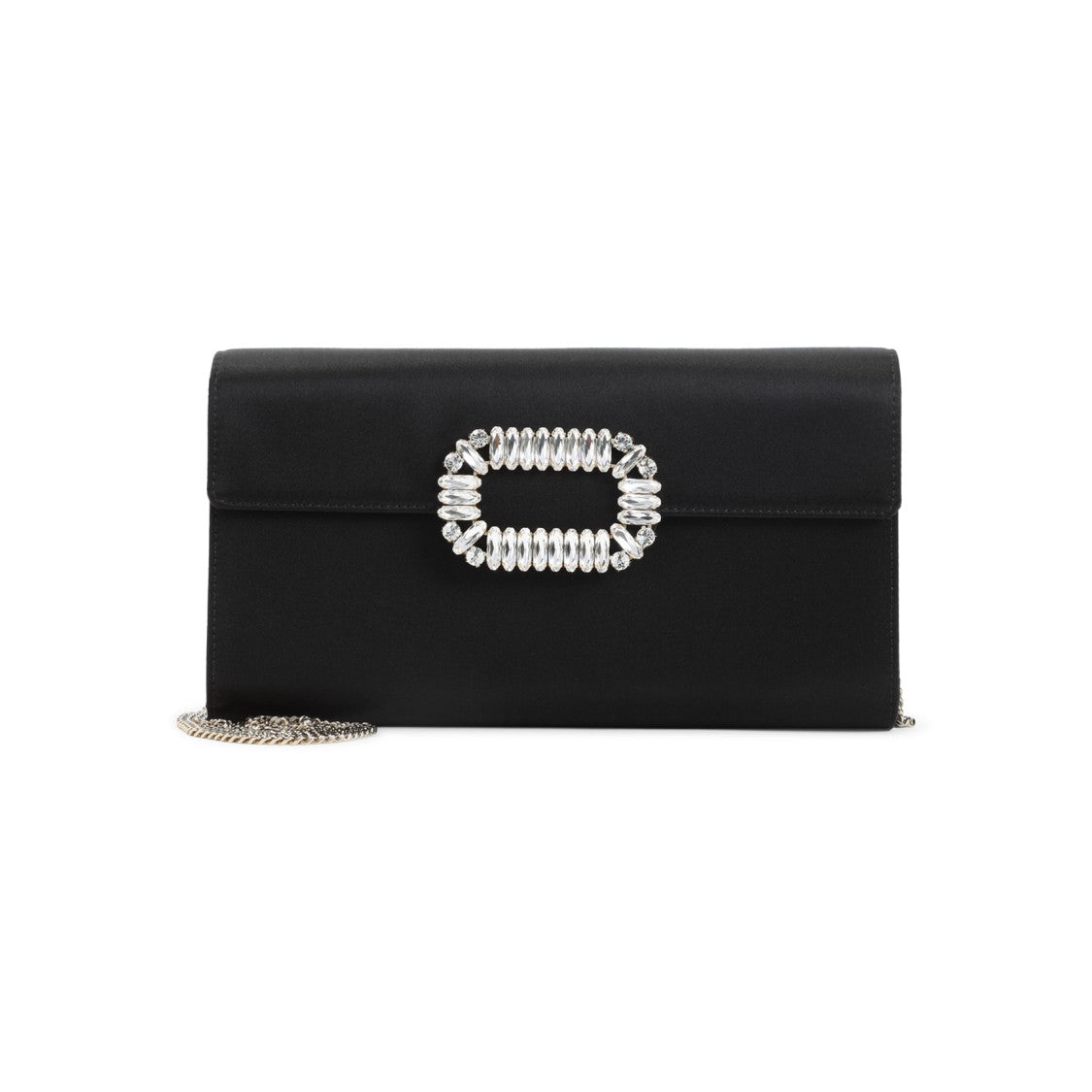 Roger Vivier Envelope Flap Sexy Choc Buckle Black Satin Clutch