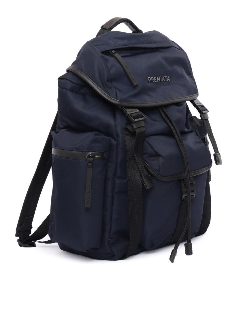 Premiata Structured Black Backpack With Front Zip Pocket And Adjustable Straps