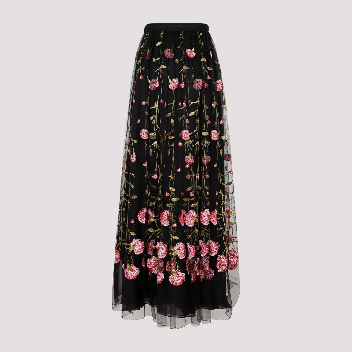 Giambattista Valli Black Rose Polyester Midi Skirt