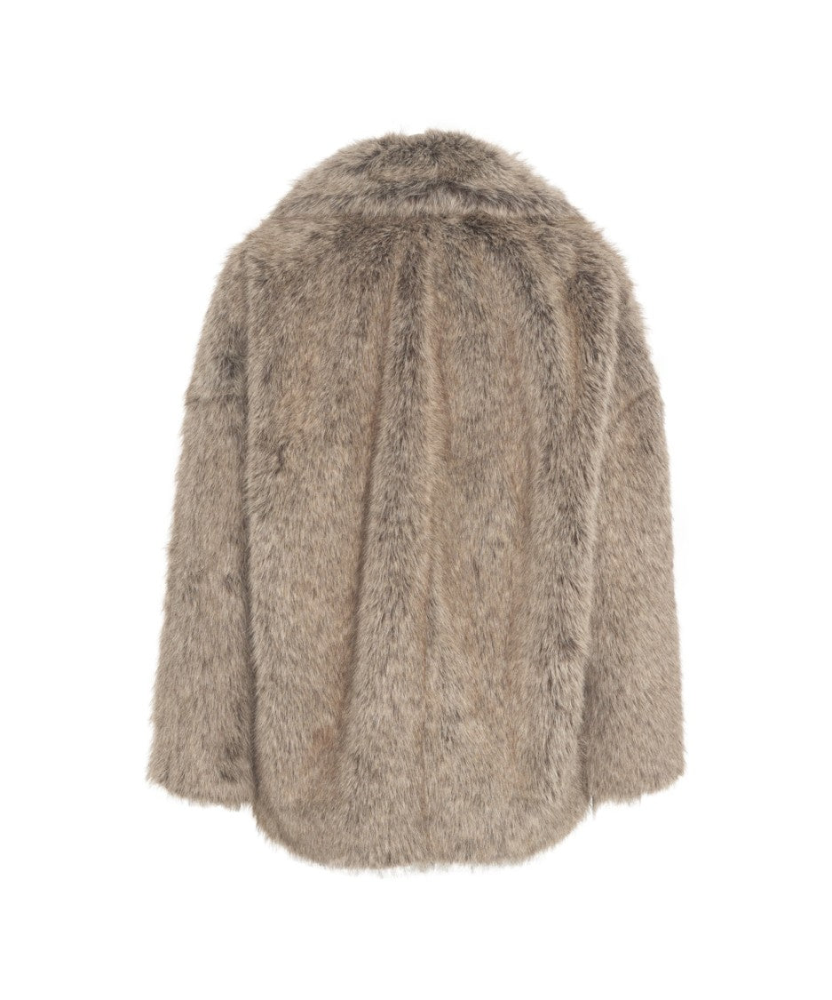 Ottod'ame Brown Faux Fur Jacket With Classic Collar