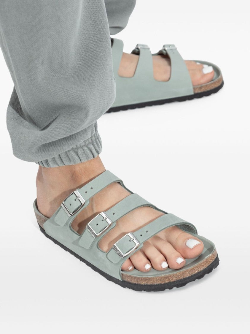 Birkenstock Green Leather Sandals With Adjustable Straps