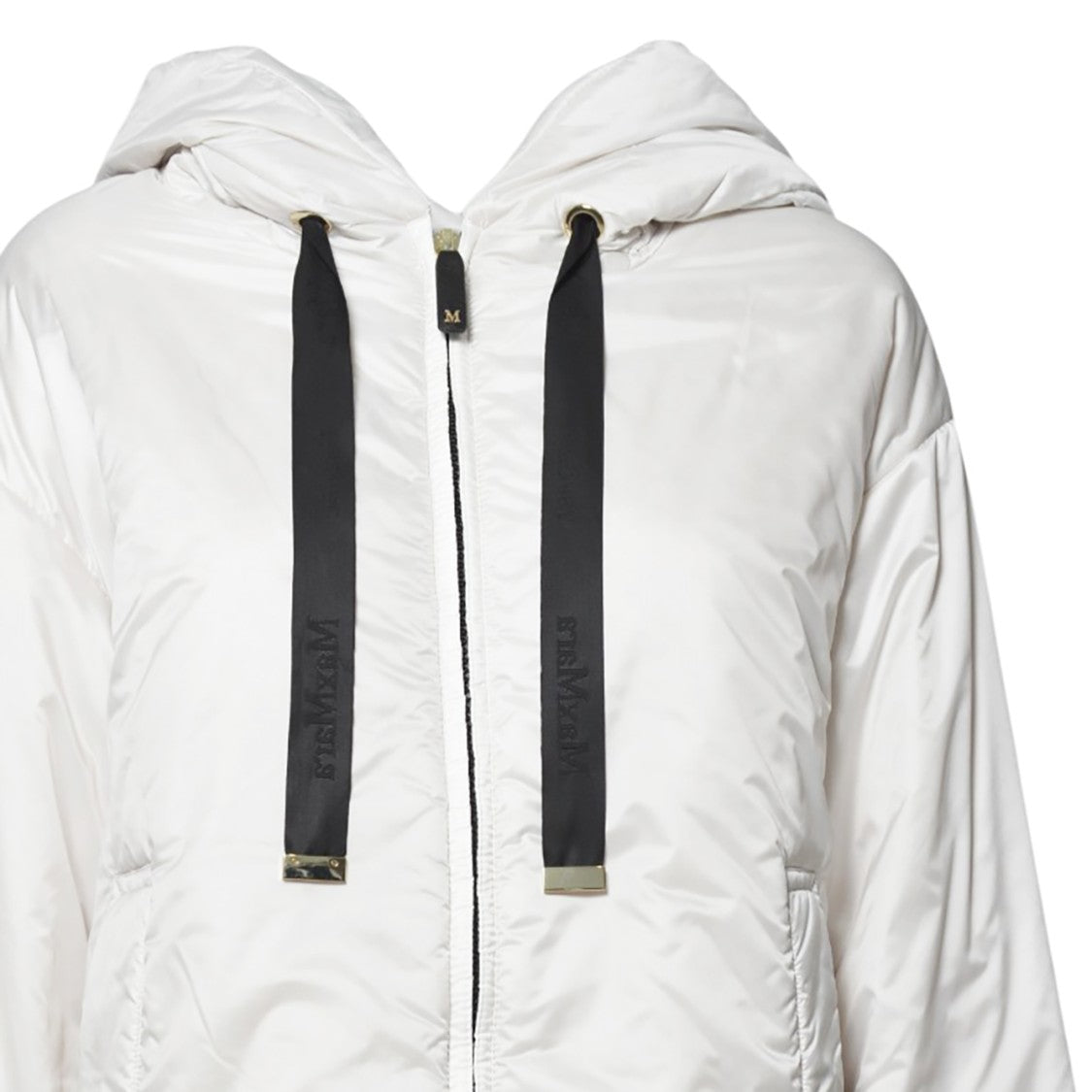 Max Mara Shiny White Casual Jacket With Hood And Drawstrings