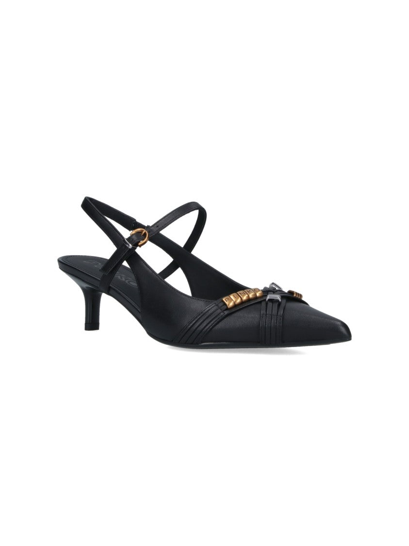 Pinko Black Gloria 18 Leather Slingback Pumps