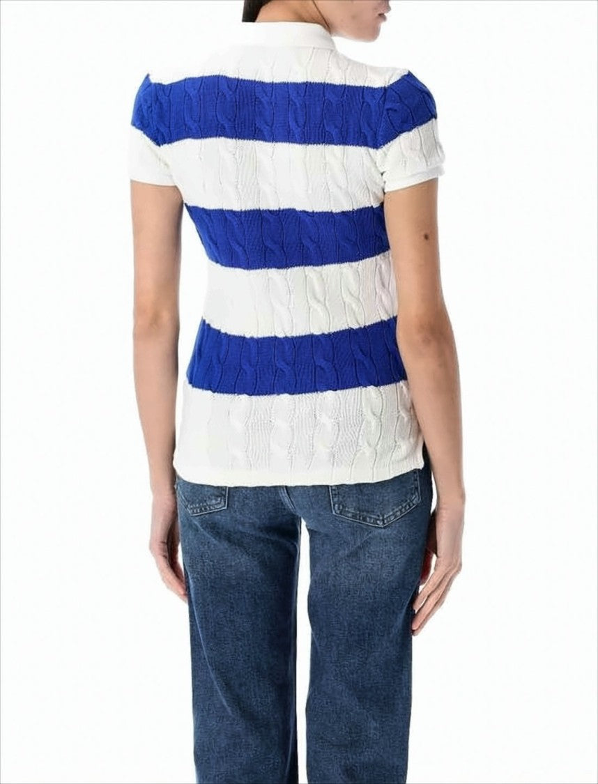 Polo Ralph Lauren Short-Sleeved Knit Top With Polo Collar And Cable Knit Texture
