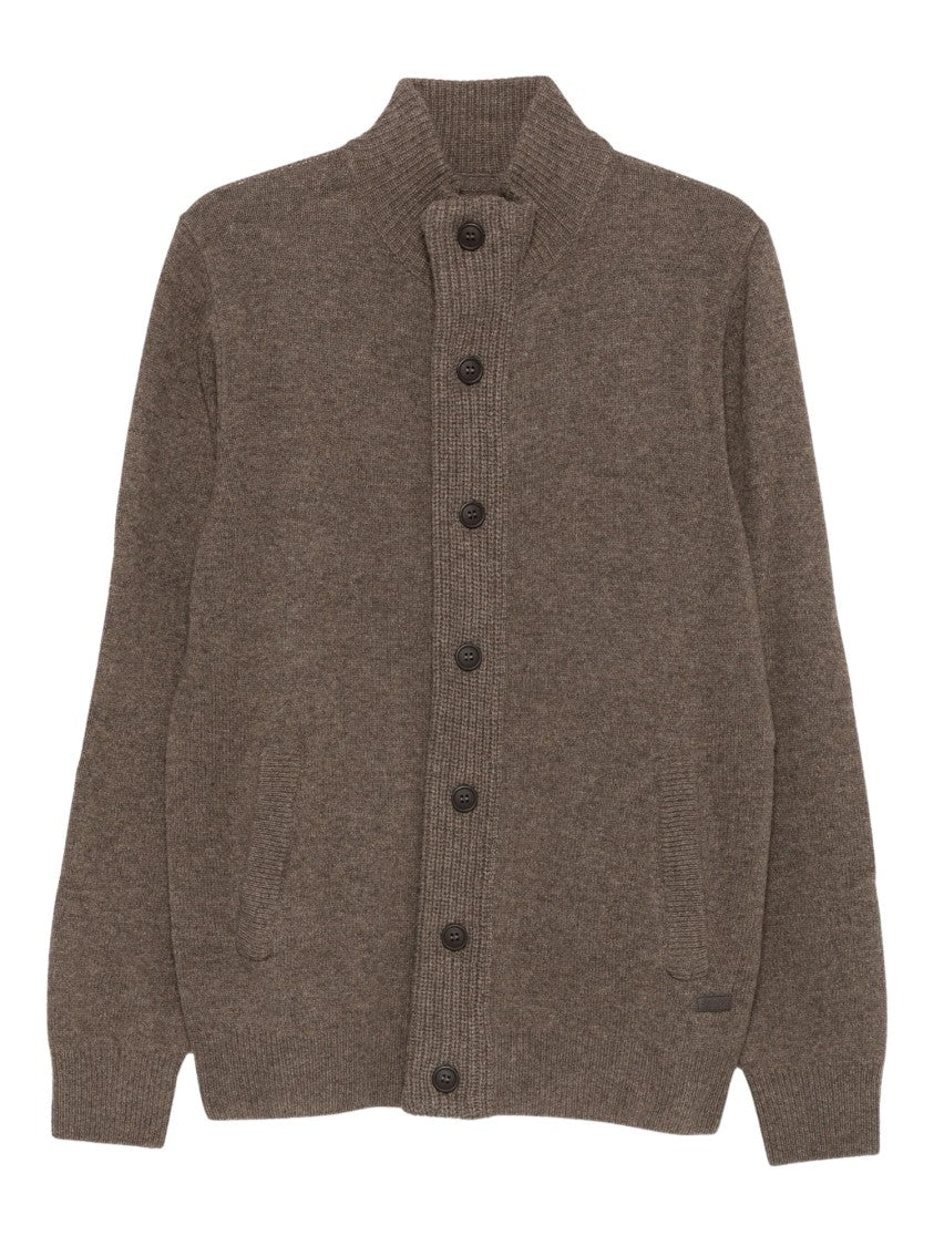 Barbour Textured Knit High-Neck Cardigan With Button-Up Front