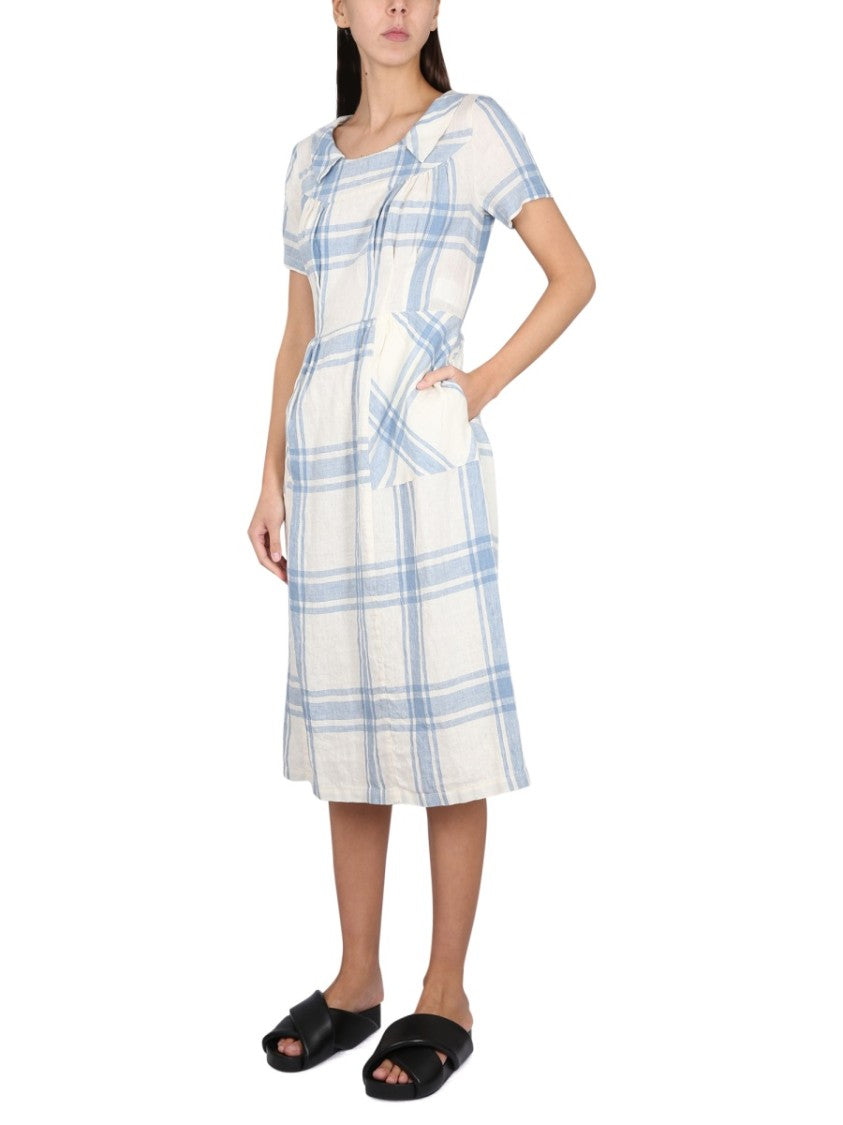 Aspesi Light Blue Plaid Midi Dress