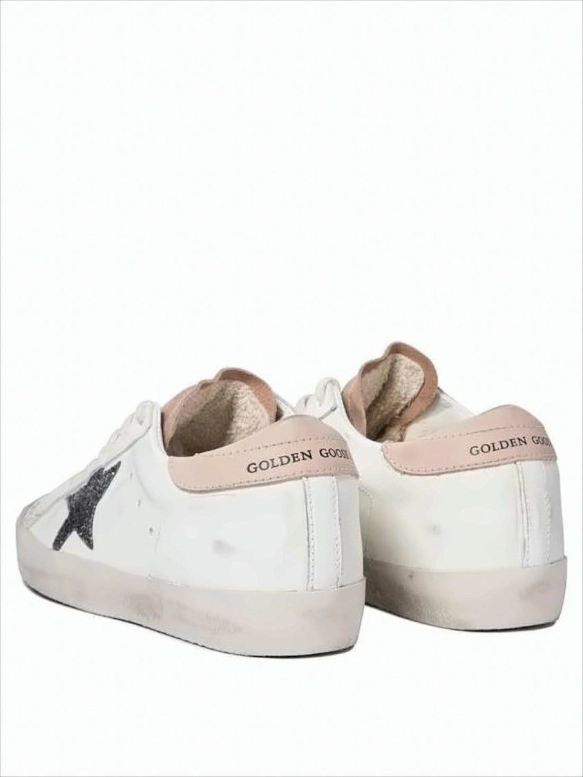 Golden Goose Worn-In White Leather Low-Top Sneakers With Glitter Star Accents