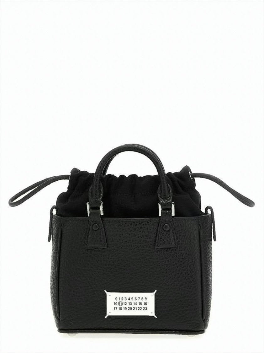 Maison Margiela Textured Calf Leather Tote Bag With Drawstring Closure And Chain Strap