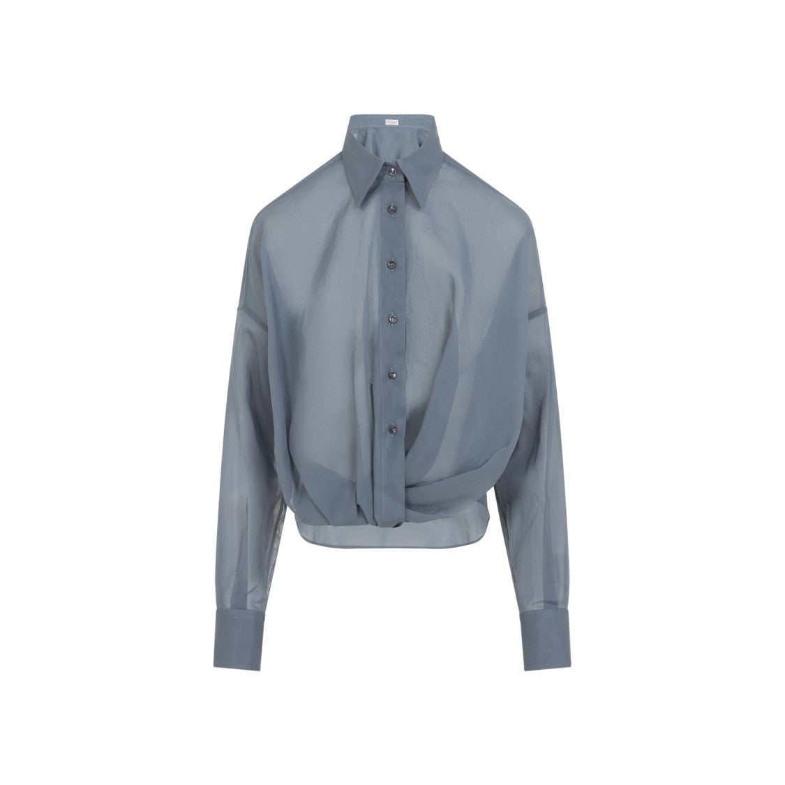 Brunello Cucinelli Semi-Sheer Cotton Shirt With Classic Pointed Collar