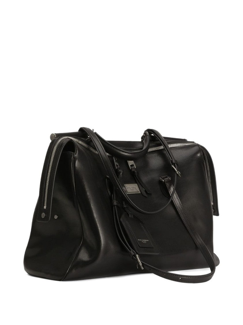 Dolce & Gabbana Black Smooth Leather Dual Handle Tote Bag