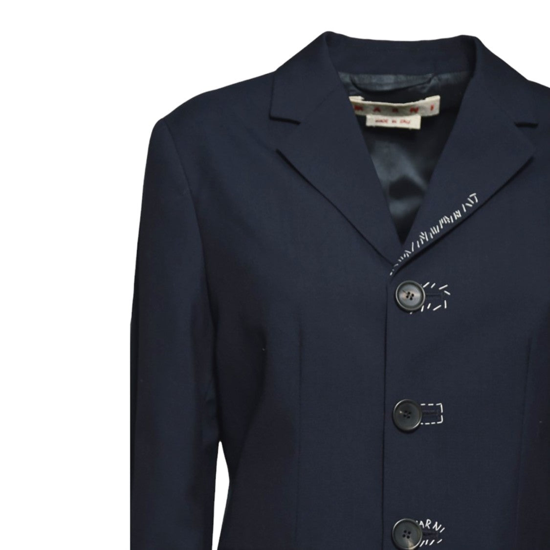 Marni Dark Blue Wool Fresh Fabric Baby Jacket With Embroidery