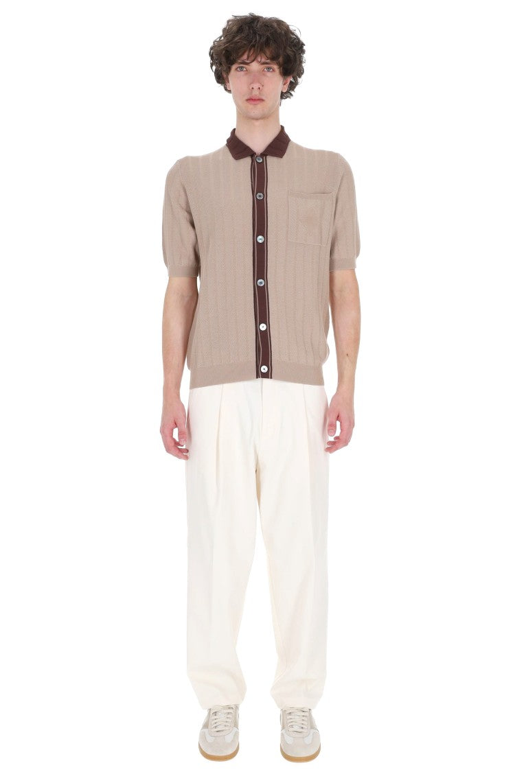 Ballantyne Ecru Textured Cotton Trimmed Polo Shirt