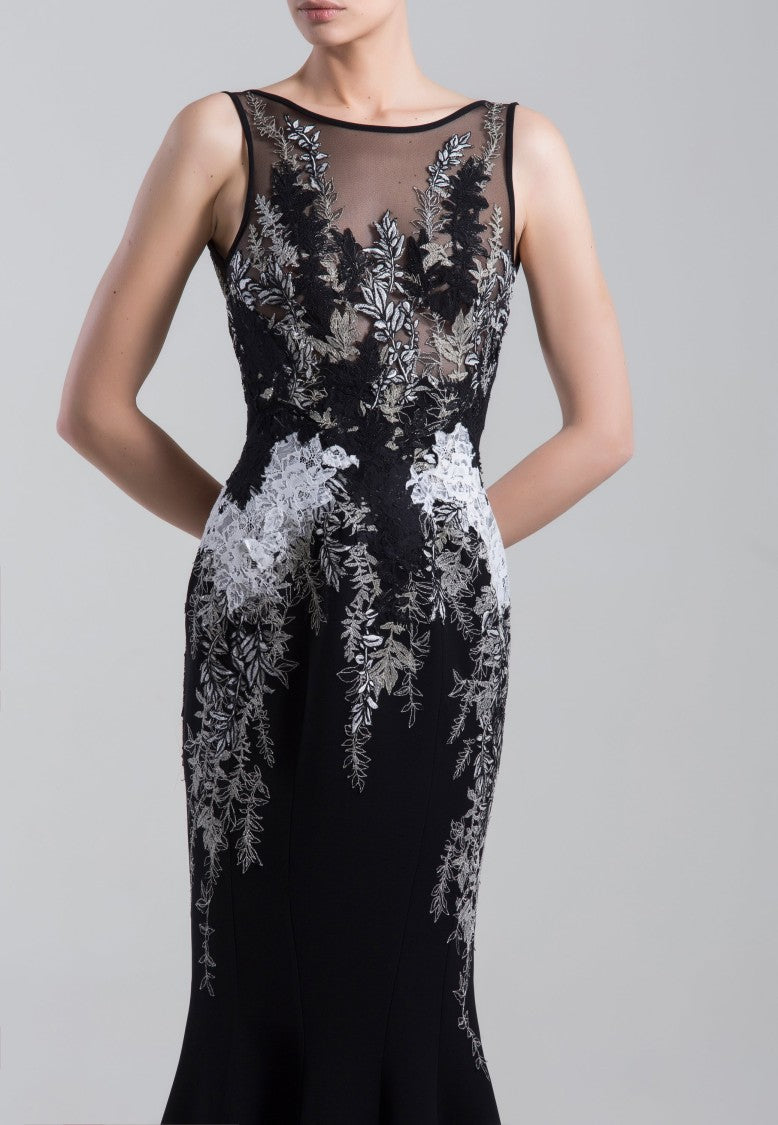 Saiid Kobeisy Embroidered Crepe Marocain, Sleeveless Dress