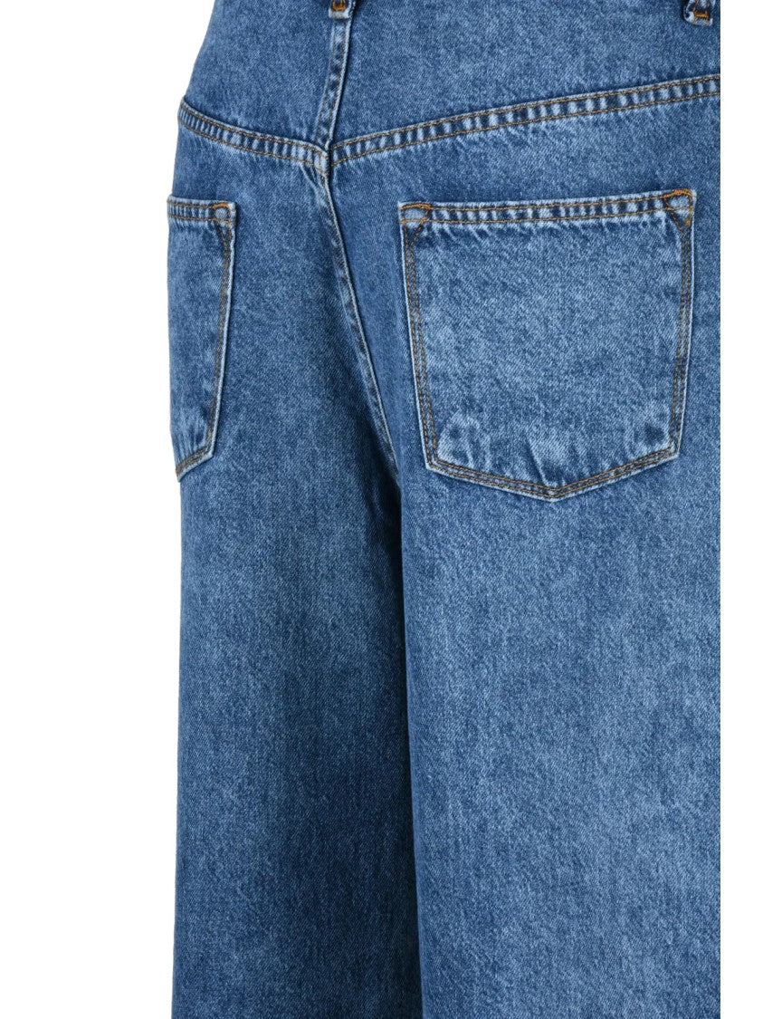 D'elle Giulia Mastini Blue Cotton-Blend Wide-Leg Jeans