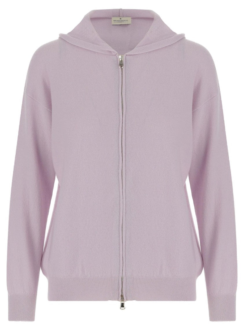 Bruno Manetti Cashmere Hoodie With Front Zipper And Ribbed Edges