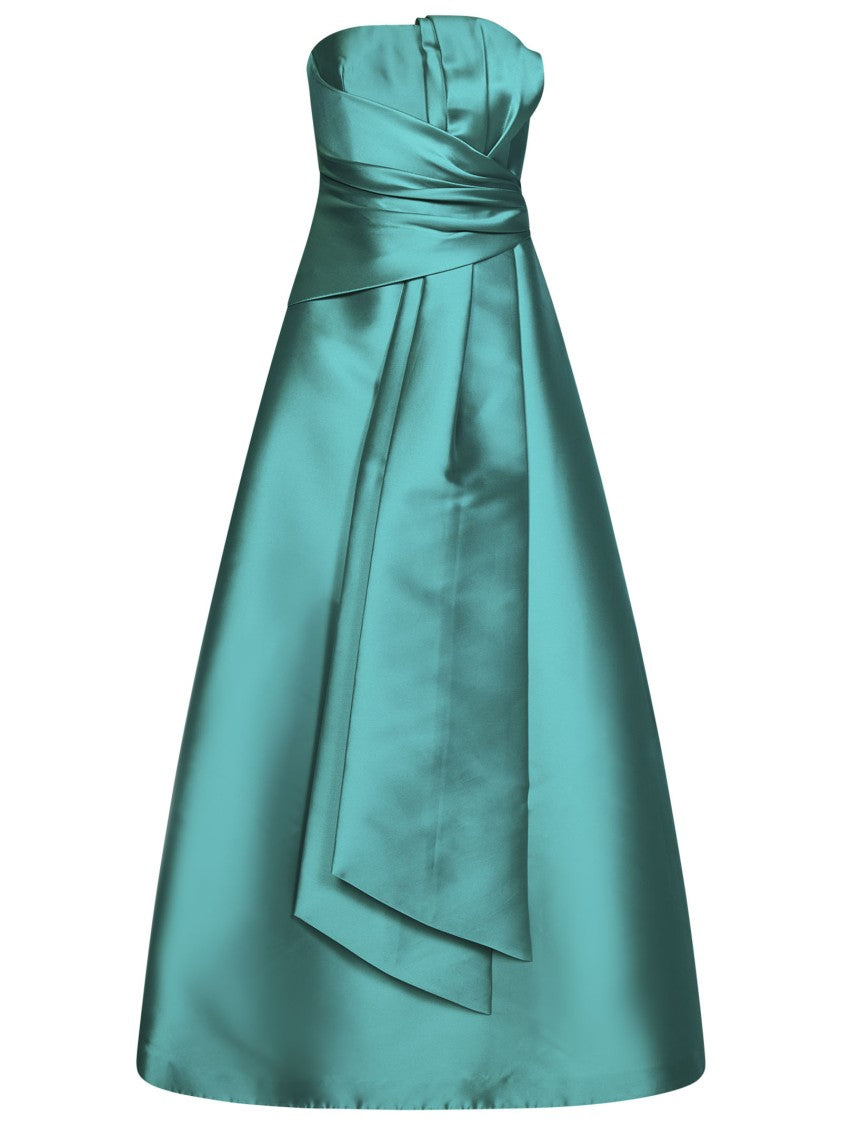 Alberta Ferretti Green Mikado Draped Waist Bustier Dress