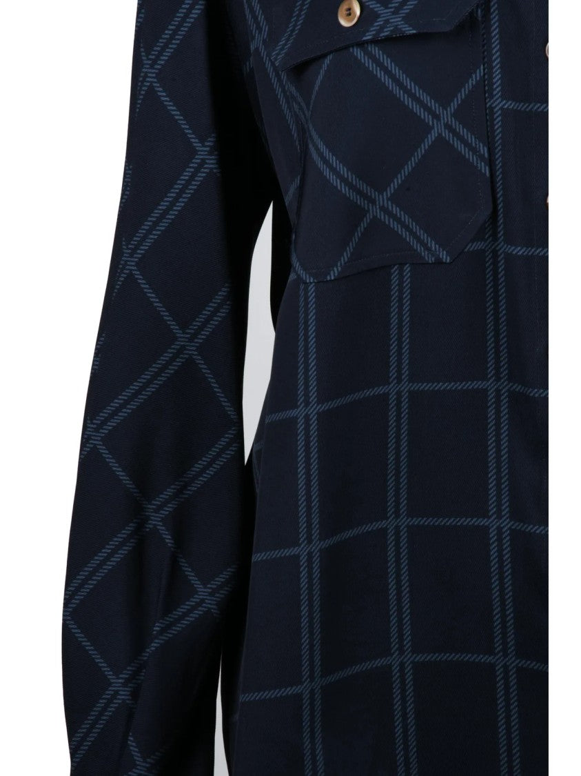 Crida Blue Checkered Oversized Viscose Shirt