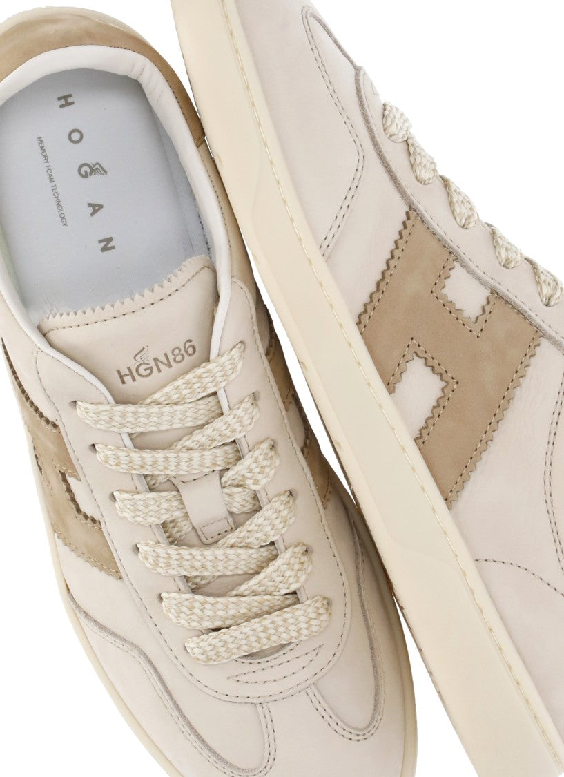 Hogan Ivory Leather Sneakers With Elongated Tongue And Minimalist Design