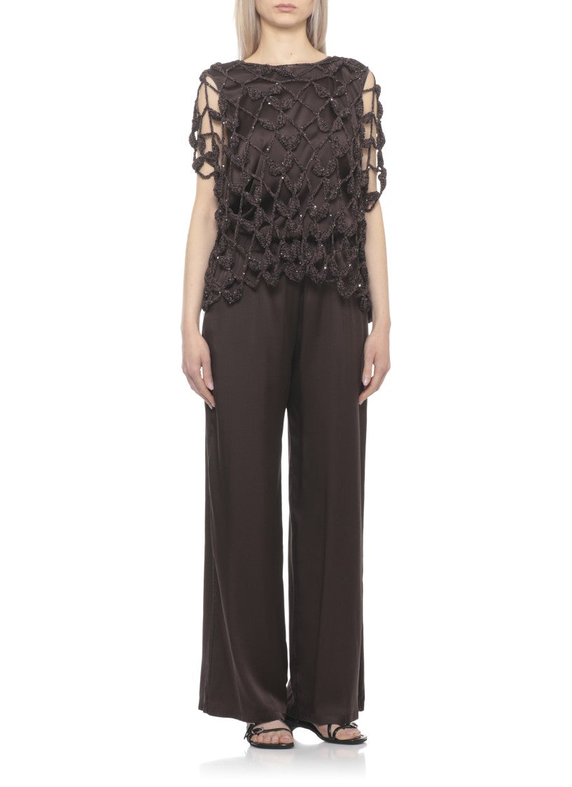 Antonelli Firenze Brown Saponaria Sequined Cut-Out Tank Top