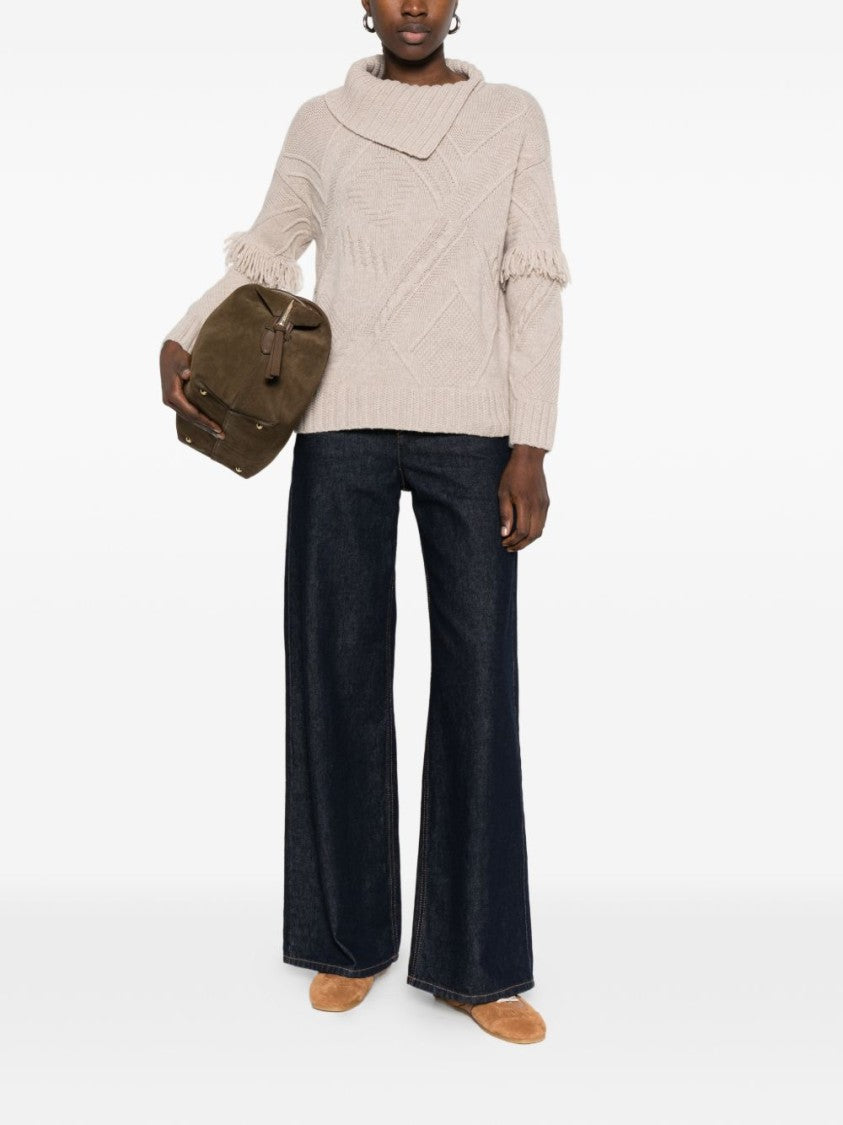 Max Mara Textured Knit Top With Asymmetrical Collar