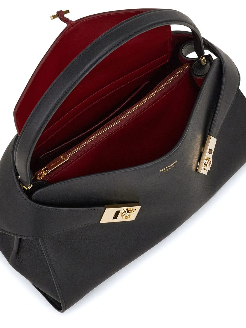 Salvatore Ferragamo Black Hug Sh S Smooth Leather Handbag
