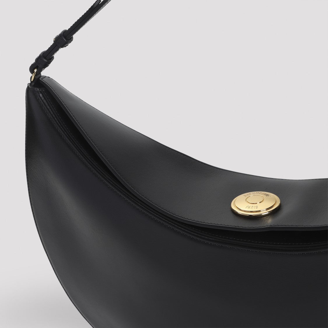 Jacquemus Crescent-Shaped Black Leather Handbag With Gold-Tone Clasp