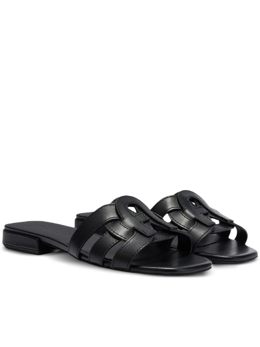 Furla Summer Sandalo Flat Black Leather Cut-Out Sandals