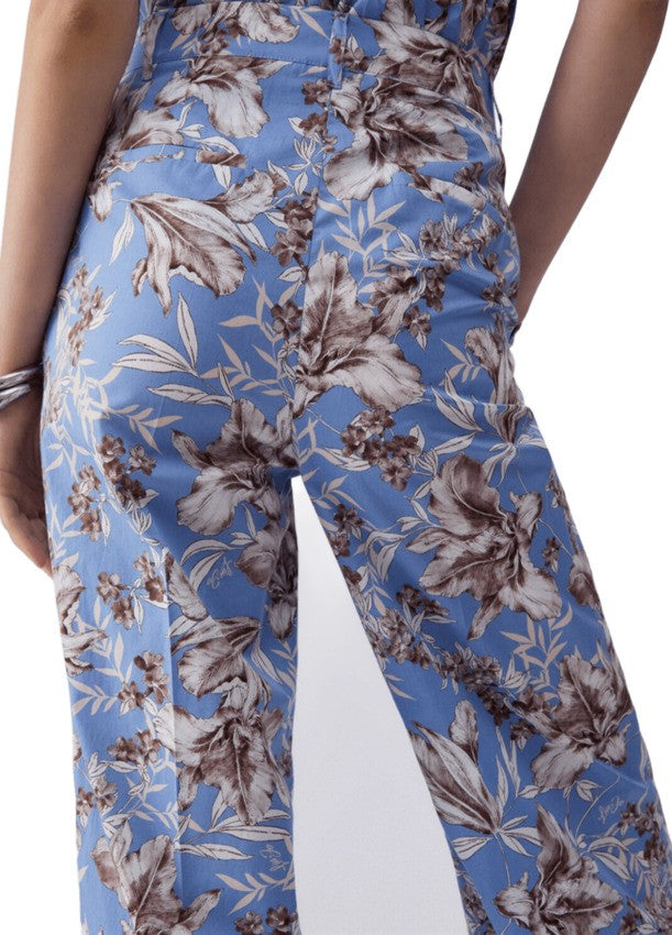 Liu Jo Light Blue Floral Print Wide-Leg Pants