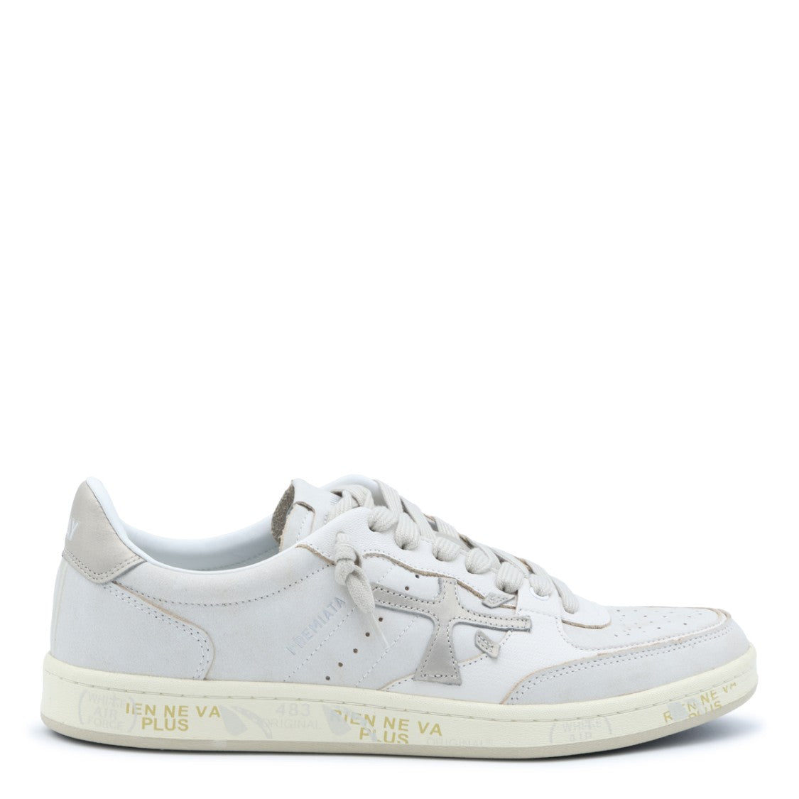 Premiata White Vintage-Effect Leather Low-Top Sneakers