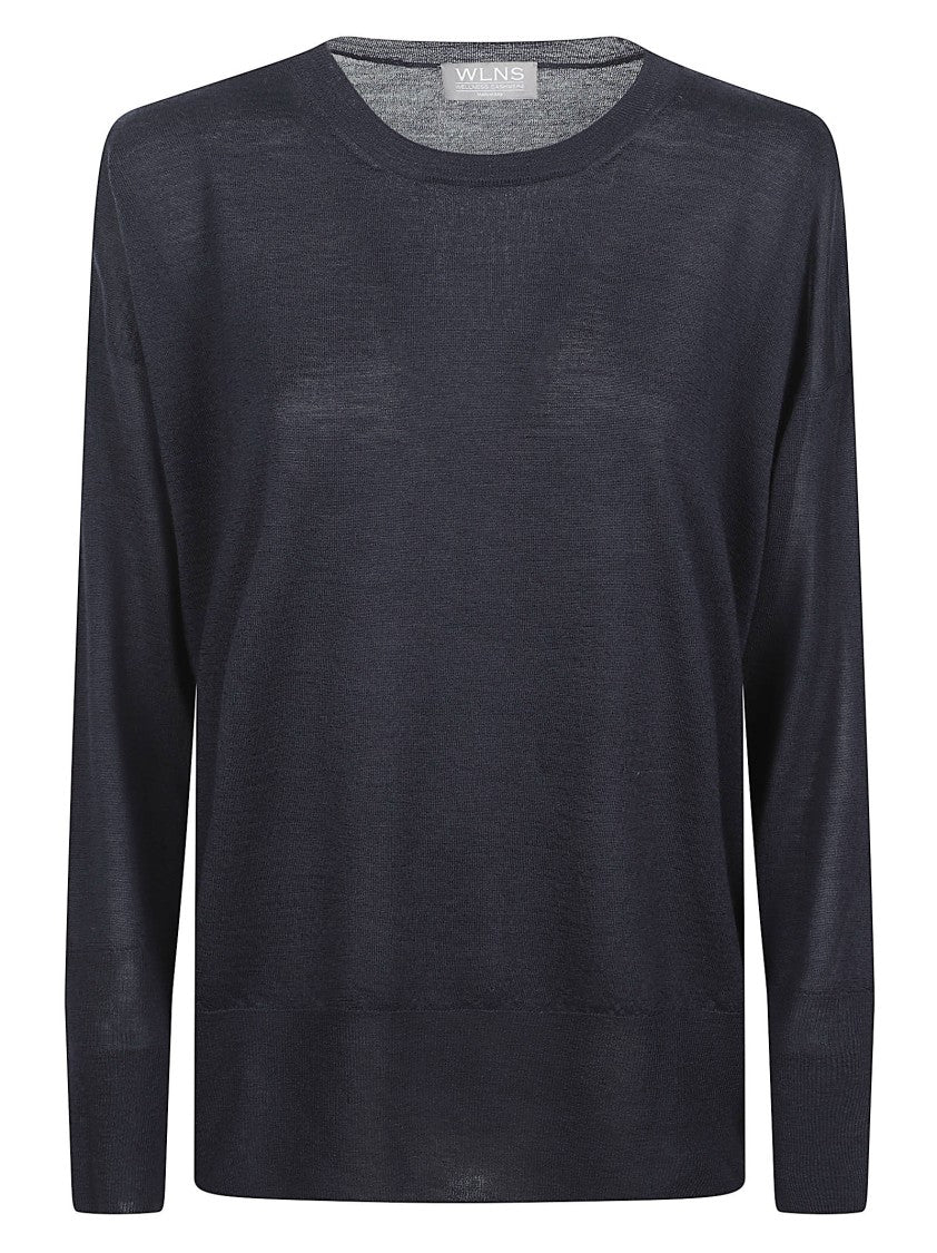 Wlns Cashmere Plain Knitted Crewneck Sweater