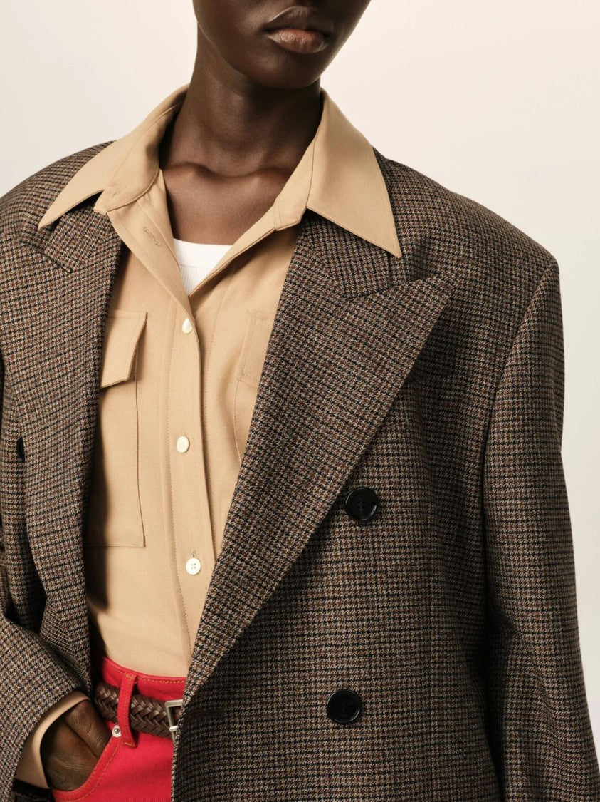 Ami Paris Brown Check Double-Breasted Wool Blazer