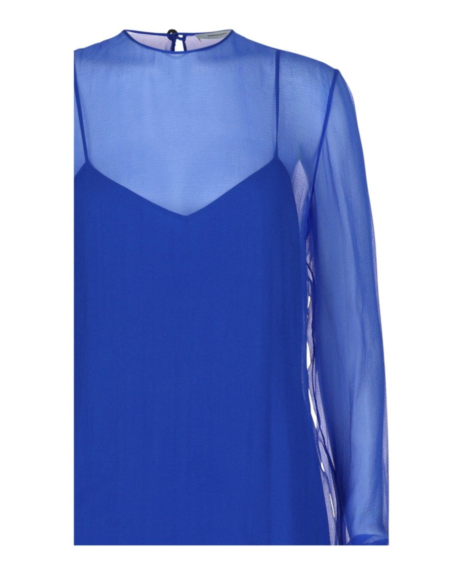 Ferragamo Long-Sleeved Silk Mousseline Mide Dress