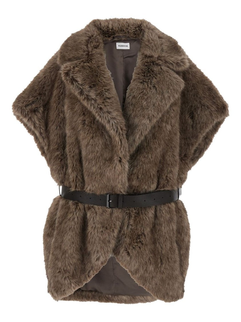 Parosh Brown Faux Fur Vest