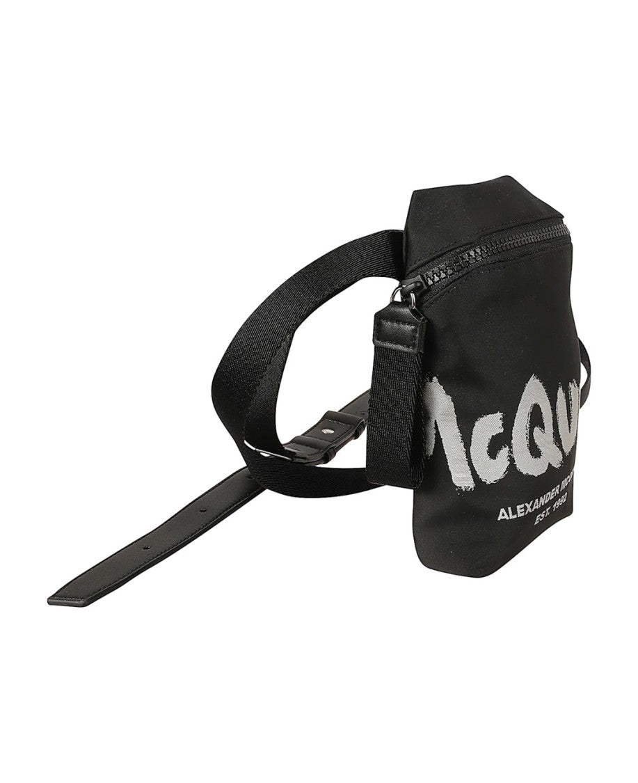 Alexander Mcqueen Minimalist Black Shoulder Bag With Prominent Logo