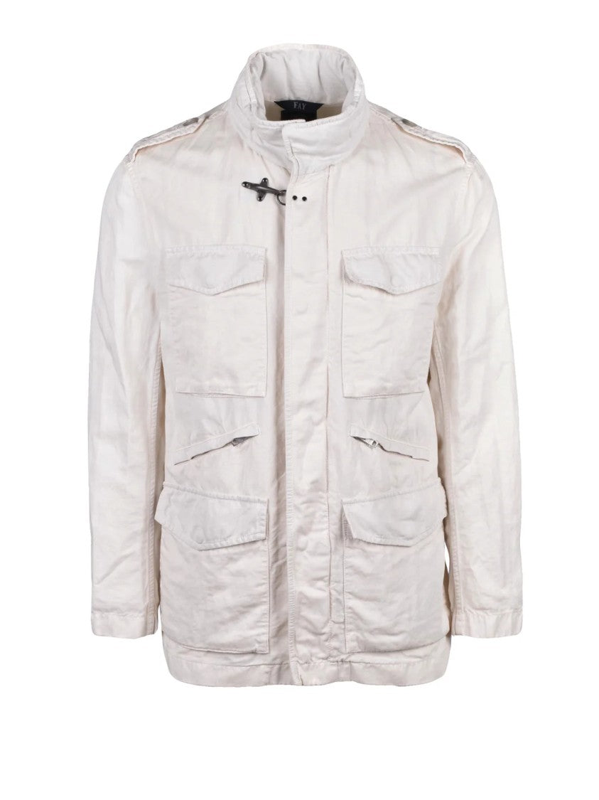 Fay Cream Cotton Linen Saharan Jacket