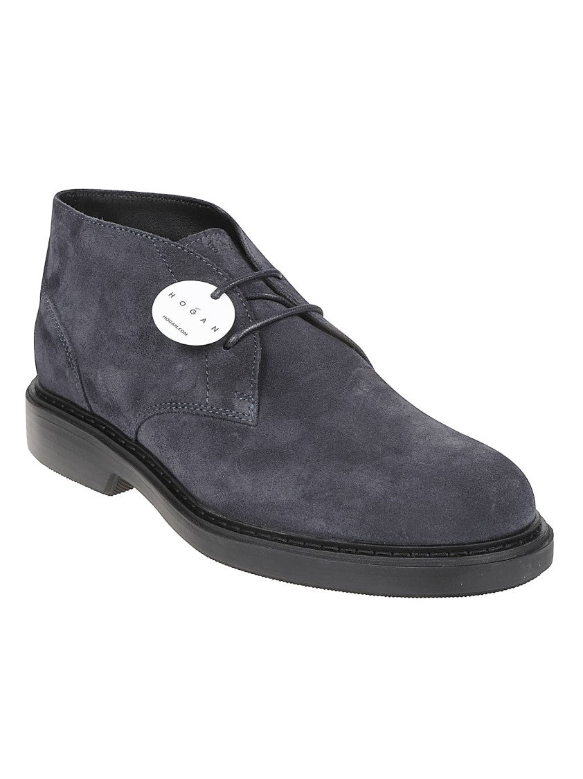Hogan H704 Dark Leather Lace-Up Ankle Boots