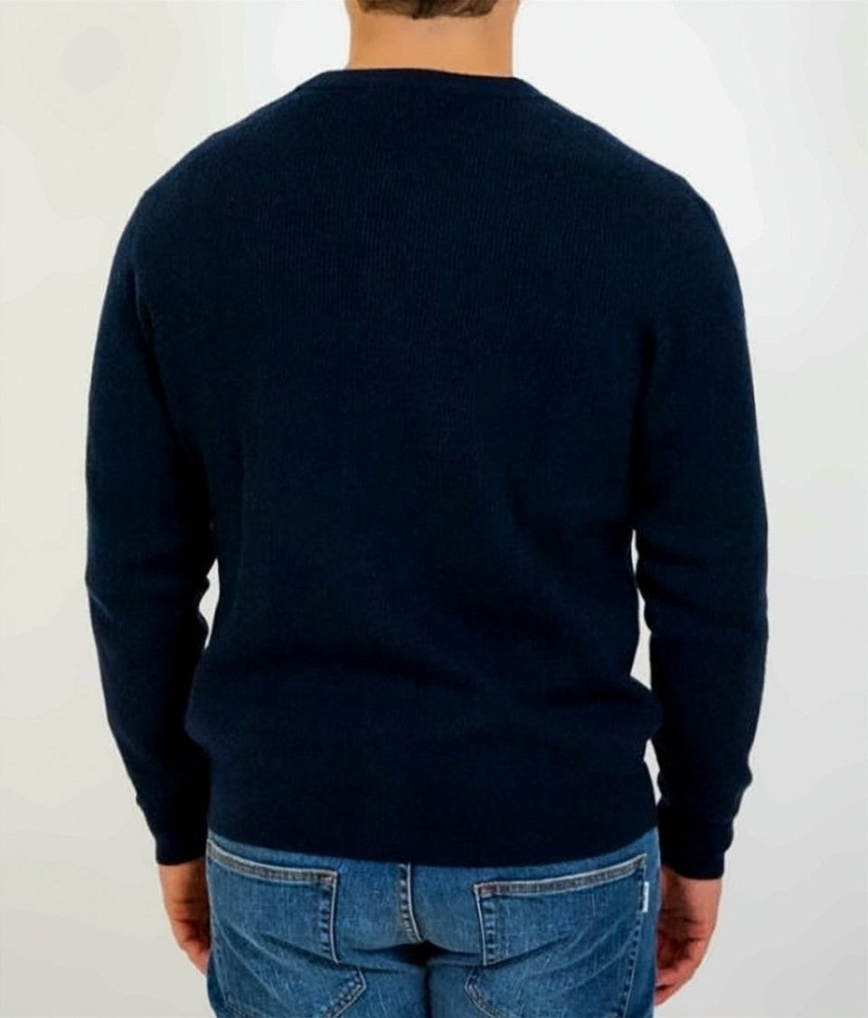 Manuel Ritz Deep V-Neck Blue Wool Cardigan