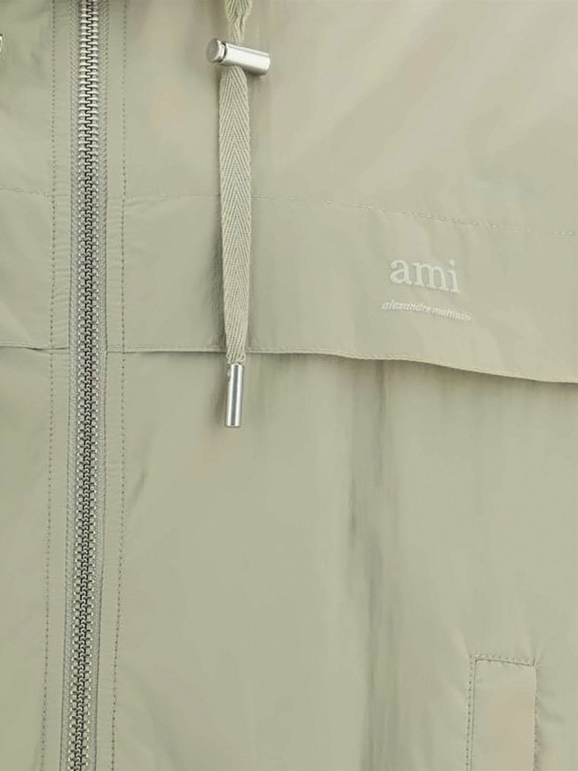 Ami Paris Lightweight Neutrals Windbreaker With Front Zipper Closure