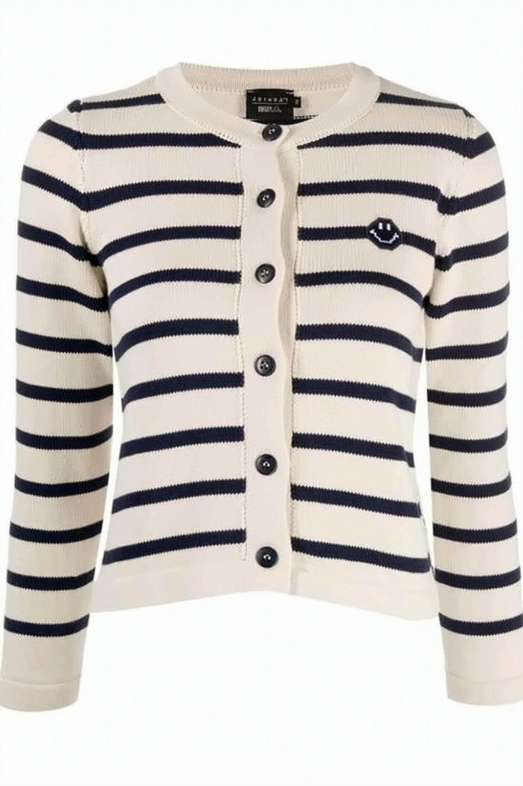 Joshua Sanders Cropped Cardigan With Horizontal Stripes And Embroidered Detail
